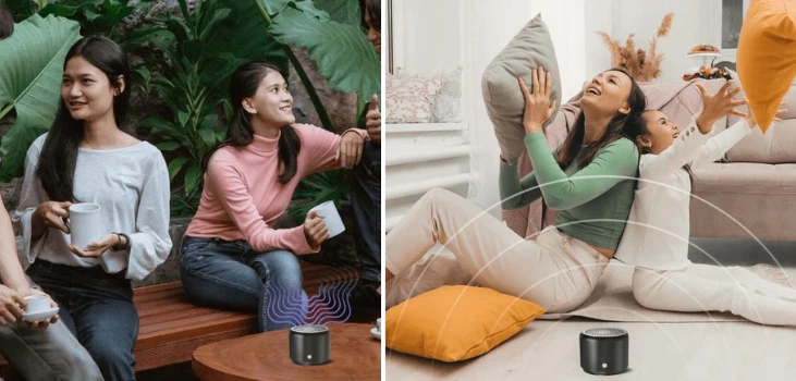 happy people listening to music of Nano Boom